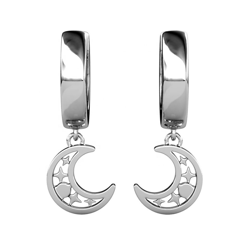 Crescent Moon Huggie Hoop Pendant Earrings Australian Crystals - Picture 7 of 8